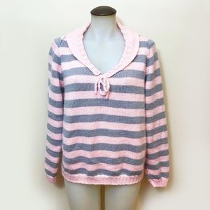 Hand Knit Sailor Collar Pink And Grey Sweater 🌻